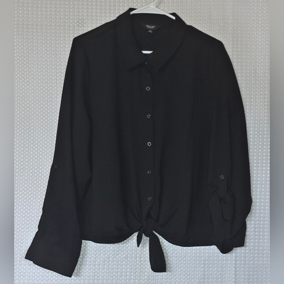 Simply Vera Wang XL Black Blouse Tie Front Minimalist Chic Capsule Work Top - Picture 4 of 10